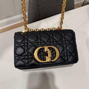 Black Quilted Crossbody Bag with Gold Accents